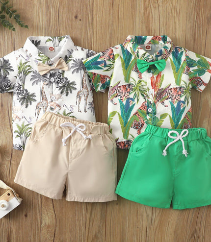Beach Multi-color Printed Shirt Boys' Shorts Two-piece Set