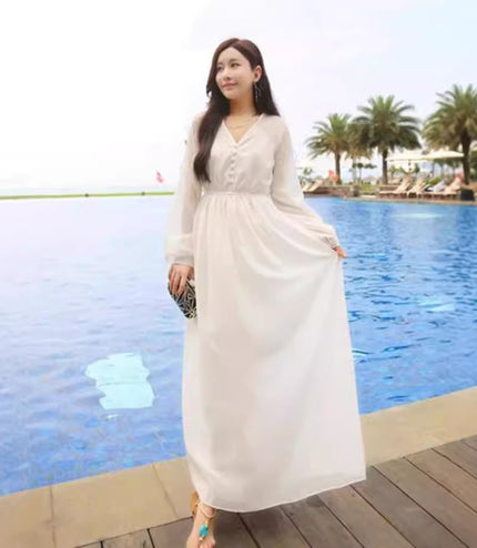 Chiffon White Vacation Style Dress