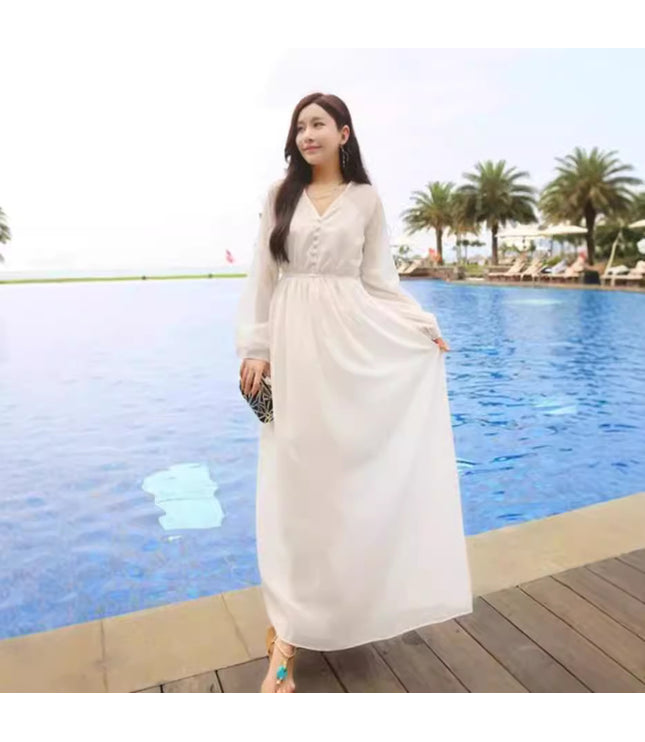 Chiffon White Vacation Style Dress