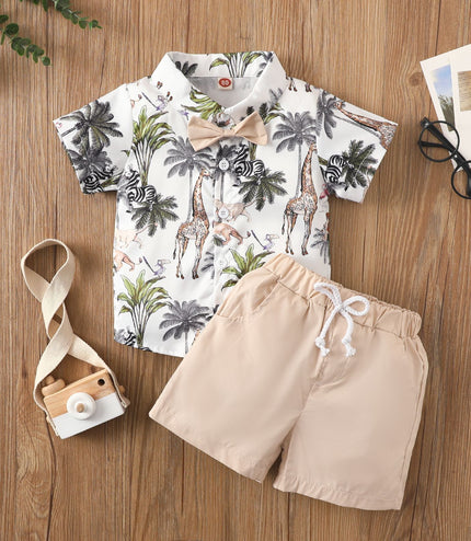 Beach Multi-color Printed Shirt Boys' Shorts Two-piece Set