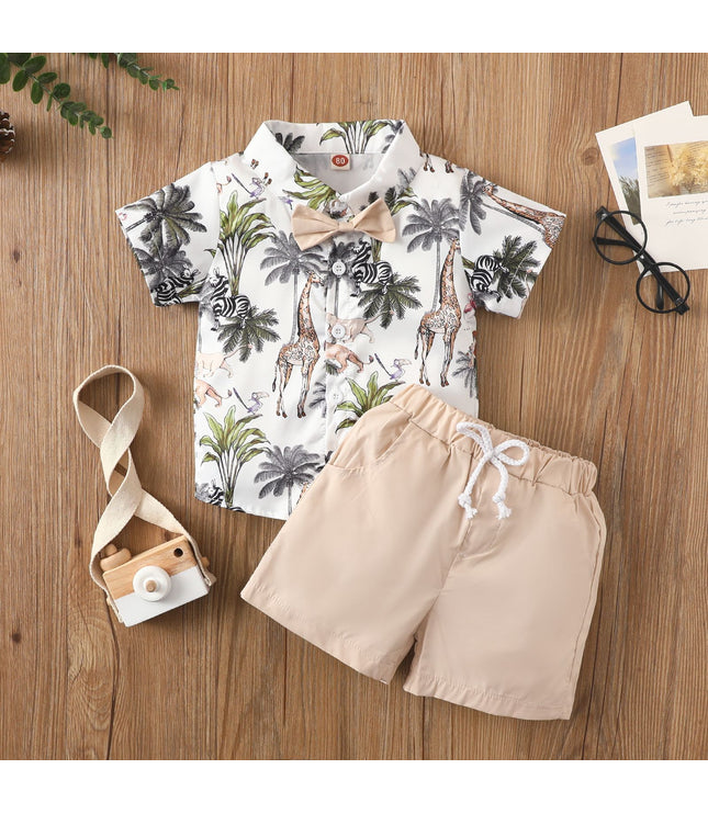 Beach Multi-color Printed Shirt Boys' Shorts Two-piece Set
