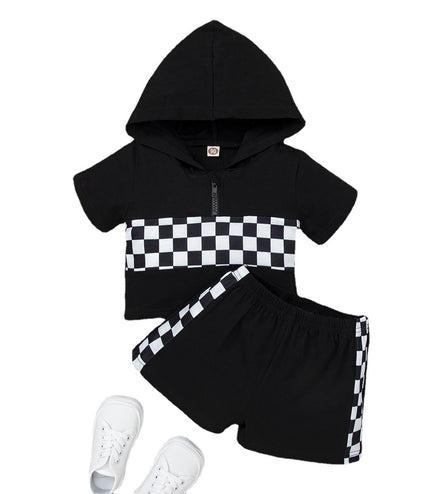 Infant Toddler Black And White Plaid Contrast Color Suit