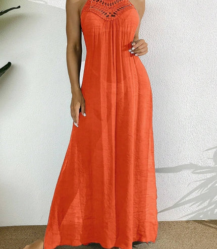 Swim Women Summer Holiday Hollow Out Dress With Halter Neck