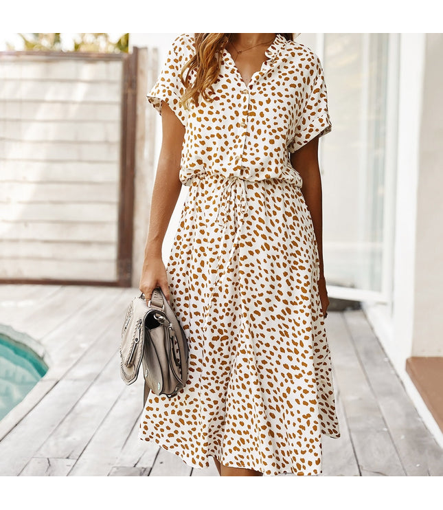 Print Drawstring Waist A-line Dress