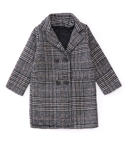 Gray plaid houndstooth coat for girls