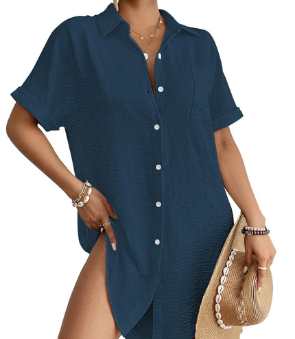 Blouse Shirt Dress Button Swimsuit Blouse Beachwear