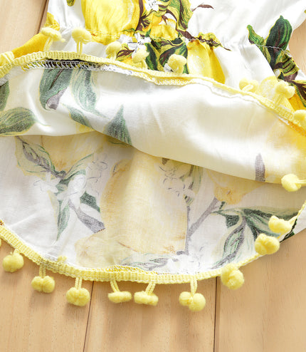 Lemon Printing Camisole Tassel Dress For Baby Girl