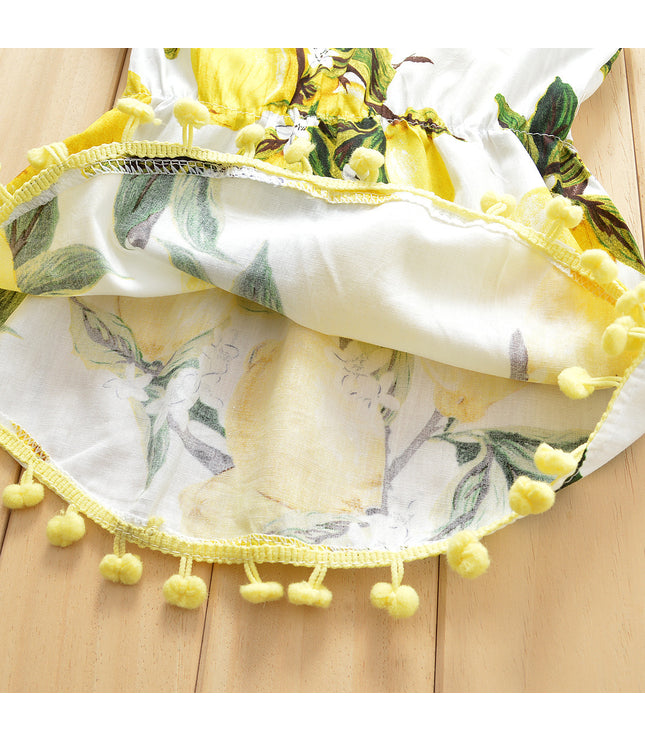 Lemon Printing Camisole Tassel Dress For Baby Girl