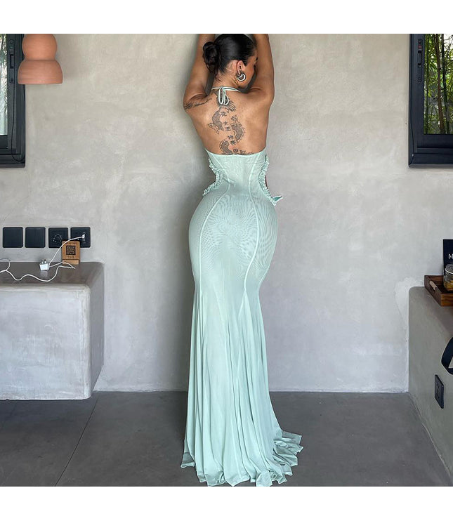 Off-shoulder Halter Butterfly Decoration Slim Fit Holiday Dress Women