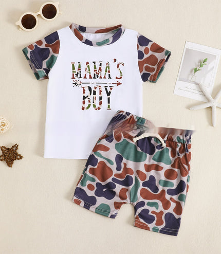 Boy's Camouflage T-shirt And Shorts Two-piece Set