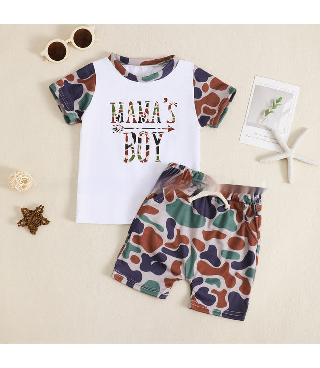 Boy's Camouflage T-shirt And Shorts Two-piece Set