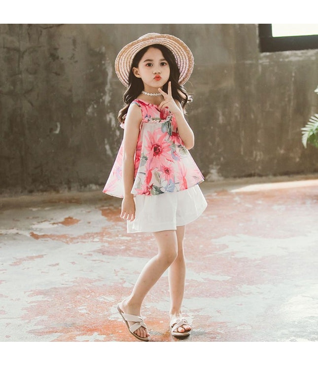 Girls Summer Suit New Children's Clothing Western,  Shorts  Sleeves