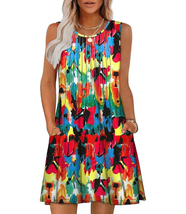 Loose Beach Vacation Casual Round Neck Sleeveless Vest Dress