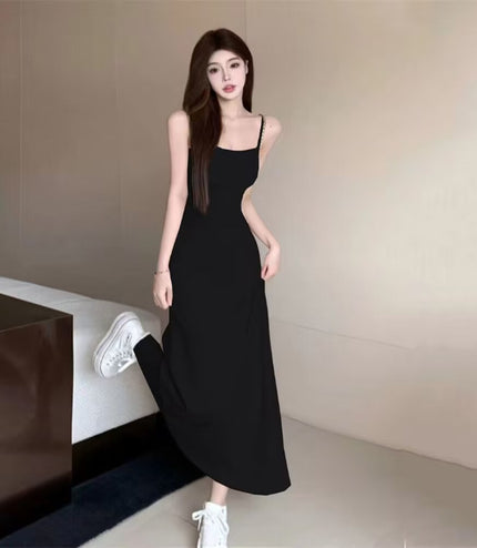 Elastic Sling Dress Women's Sleeveless Cold-shoulder