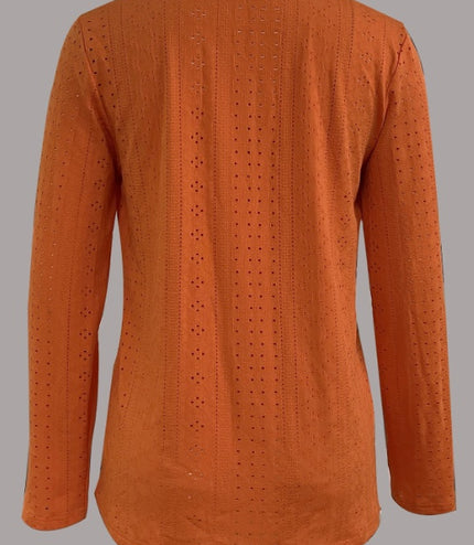 Button Front V Neck Long Sleeve Blouse, Women's Clothing