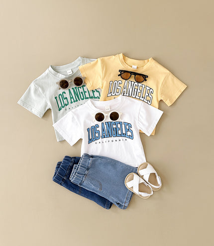 Summer Baby Letter Print Short-sleeve Top Denim Shorts Suit