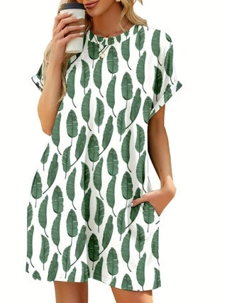 Short Sleeve Printed Pocket Dress