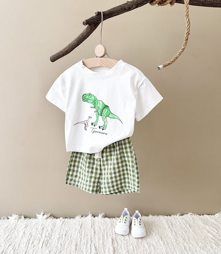 Boys' Dinosaur Printed Casual Cartoon Cotton Short Sleeve Pants Two-piece Set