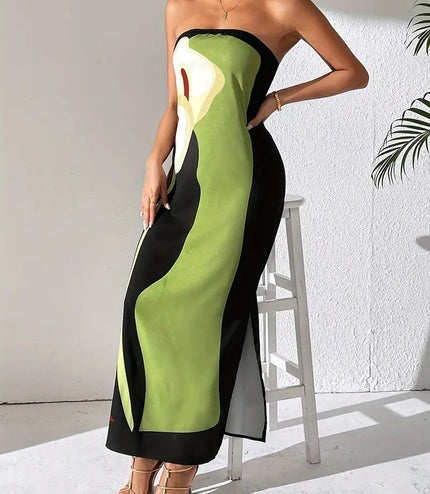 Elegant Print Slit  Dress For Women