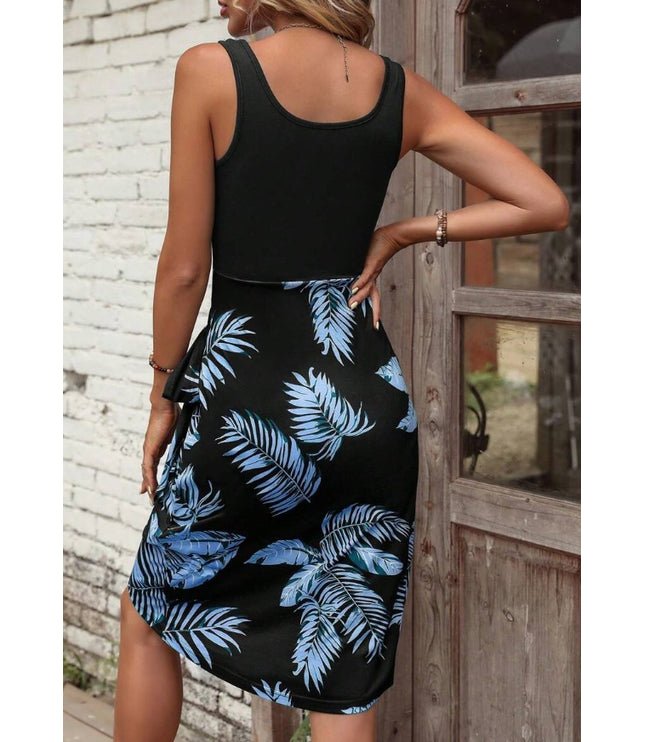 Holidaya Tropical Print Knot Side Wrap Hem Dress