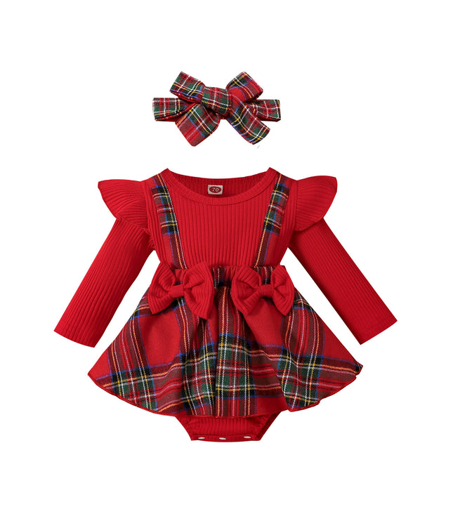 Baby Christmas New Year Pit Elk Red Plaid Dress