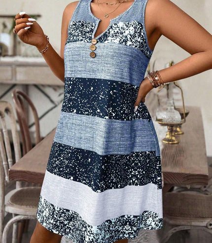Plus-size Striped Tank Top Sleeveless Skirt Print