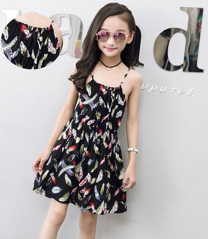 Summer version of the big children's cotton silk dress girl floral dress skirt skirt children's beach skirt
