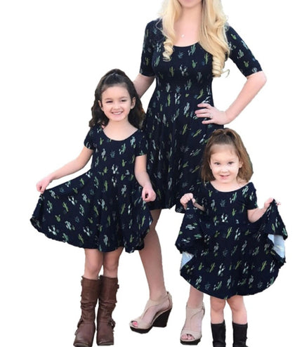 Fashion Kids Girls Dress Cactus Printed Dress
