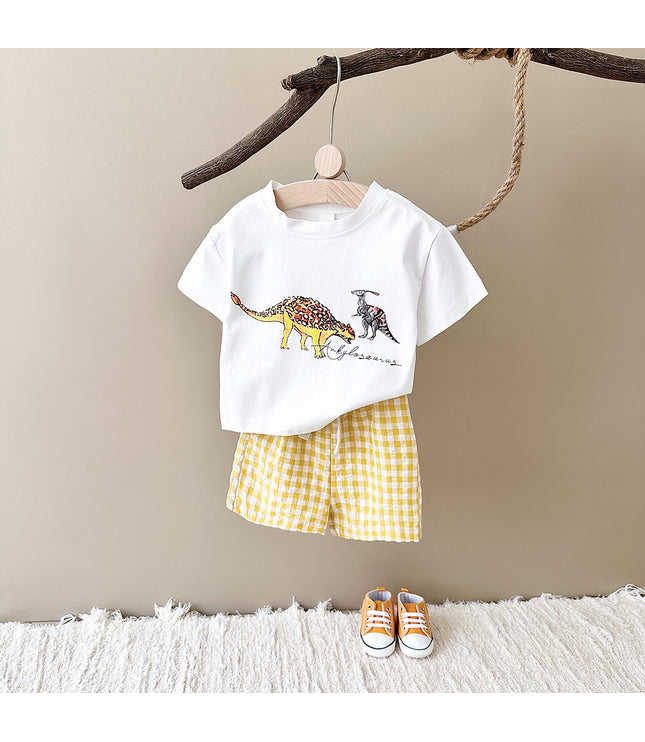 Boys' Dinosaur Printed Casual Cartoon Cotton Short Sleeve Pants Two-piece Set