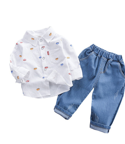 Children's Clothing Autumn Korean Style Autumn Clothing Casual Shirt Two-piece Boy Suit