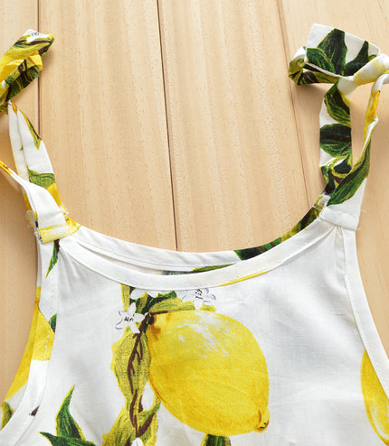 Lemon Printing Camisole Tassel Dress For Baby Girl