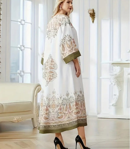 Elegant Floral Print Long Sleeve Abaya Dress
