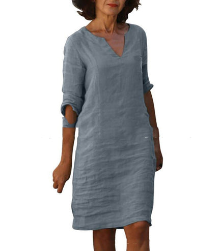 European And American Style With Pockets Spring And Summer Wash Wrinkle Small V-neck Dress