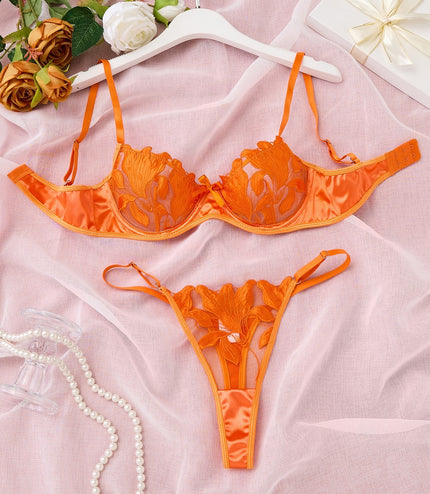 Lace Embroidery Mesh See-through Sexy Lingerie Set