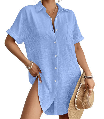 Blouse Shirt Dress Button Swimsuit Blouse Beachwear