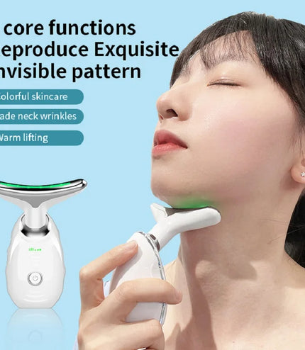 Neck Face Beauty Device Colorful LED Photon Therapy Skin Tighten Reduce Double Chin Anti Wrinkle Remove Lifting Massager