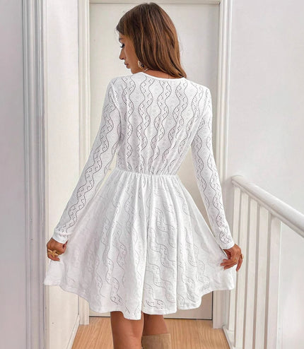 Elegant Women's Solid Color Lace Patchwork Mini Holiday Dress