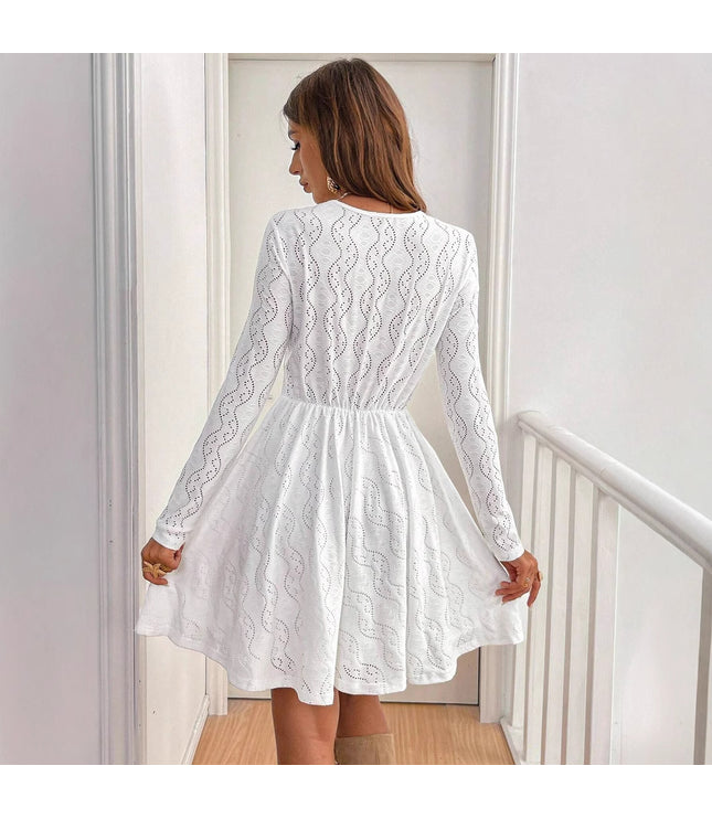 Elegant Women's Solid Color Lace Patchwork Mini Holiday Dress