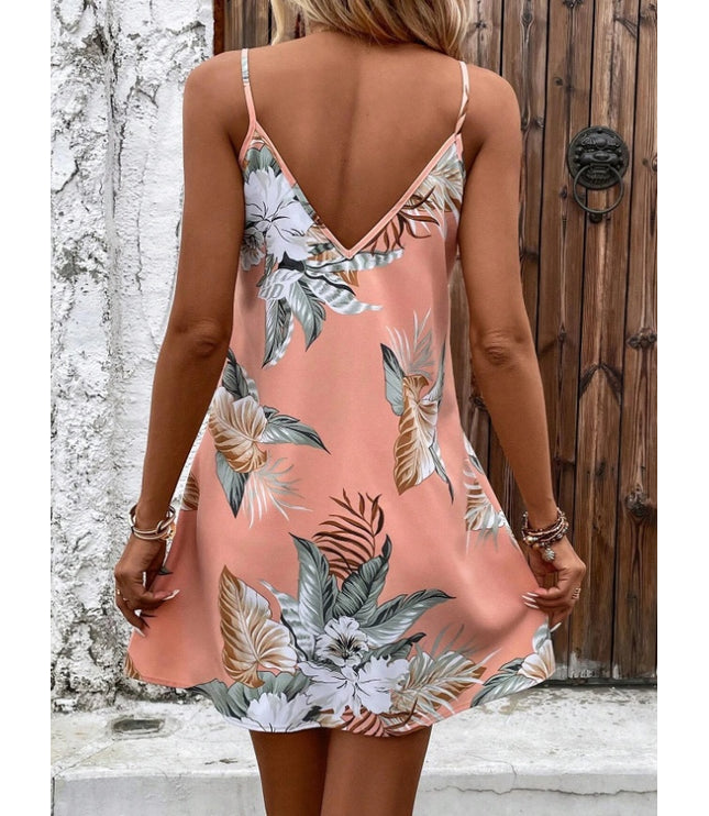 ROSE Tropical Print Cut Out Front Cami Dress