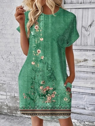 Short Sleeve Printed Pocket Dress