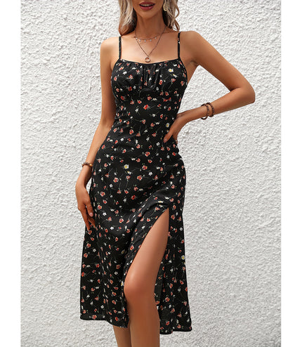 New Polka Dot Print Suspender Dress Summer Sexy Split Long Dresses For Womens Clothing