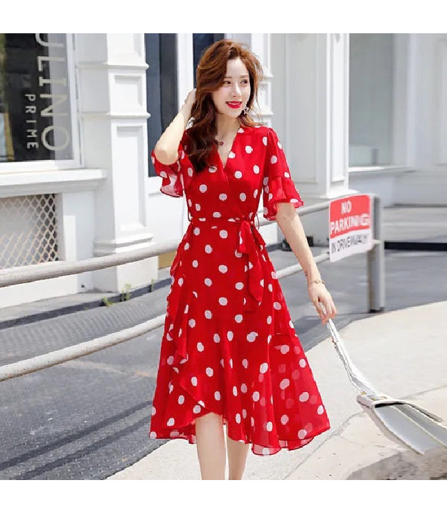 Design Sense Niche Short Sleeve Polka Dot Skirt Dot Red