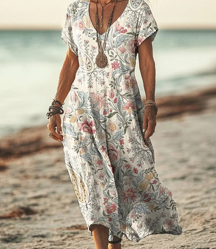 Creative Flower New V-neck Short Sleeve Dress