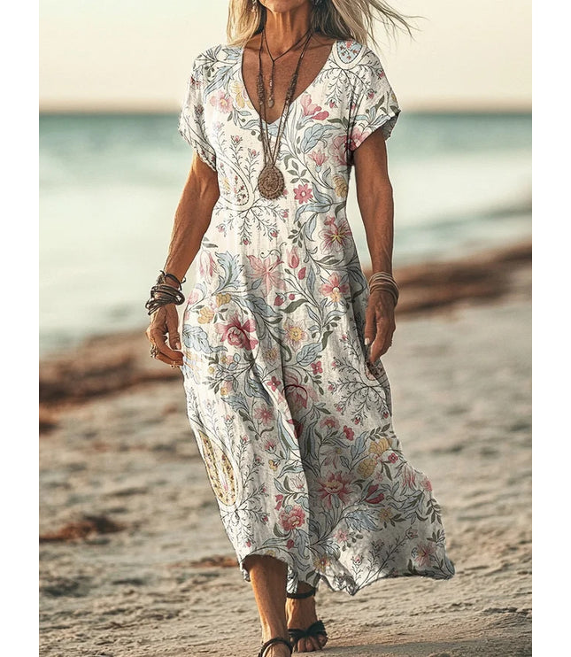Creative Flower New V-neck Short Sleeve Dress