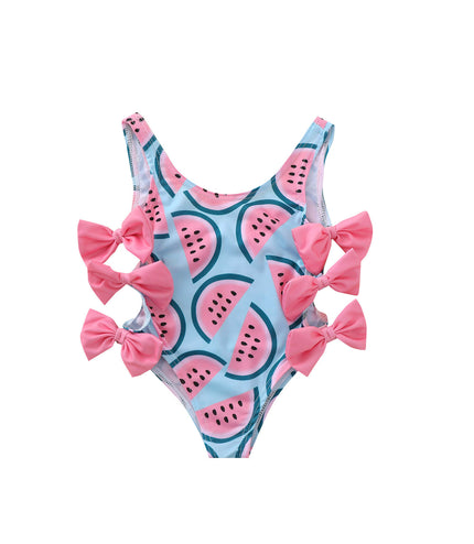 Swimsuit Girls' Cute One-Piece Watermelon Print Bow