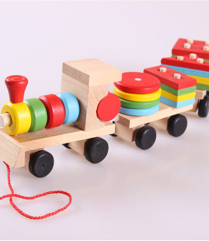 Wooden Train Three-section Tractor Toy Children's Intelligence Puzzle Toys Educational Toys