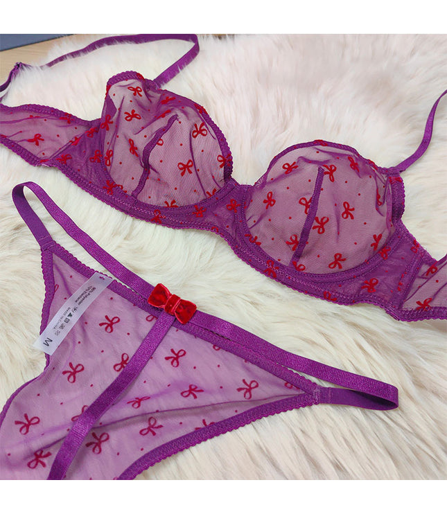 European And American Style High-grade Flocked Printed Ultra-thin Mesh Big Chest Makes You Look Smaller