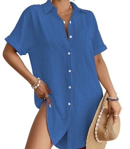 Blouse Shirt Dress Button Swimsuit Blouse Beachwear