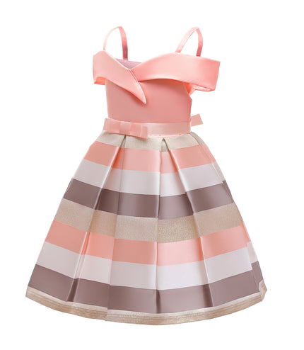 Fashion Sling Dress Children's Strapless Striped Birthday Dress