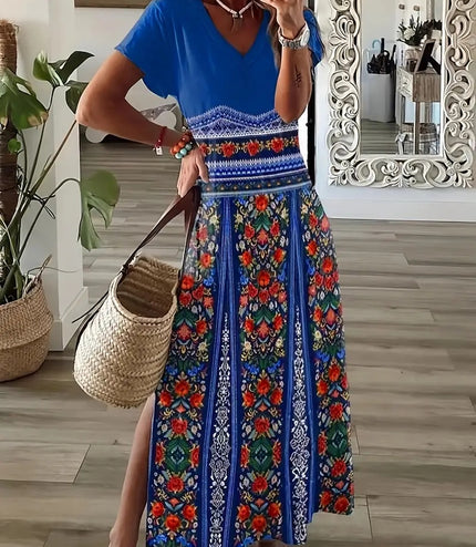 Elegant Floral Print V-Neck Dress For Women